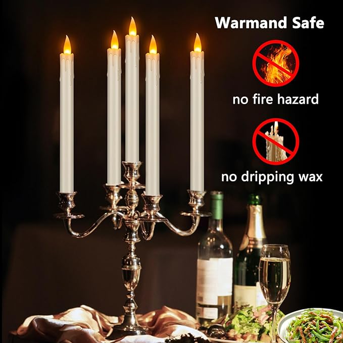 Flameless Taper Candles 10" Dripless Battery Operated Taper Candles Included Remote Timer 400+ Hours by 2AA Batteries for Halloween Christmas Wedding (Ivory Drip, 24 Pack)