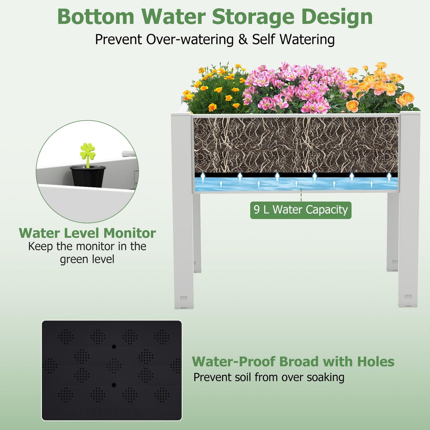 Toolsempire Raised Garden Bed Outdoor, Elevated Planter Boxes with Legs & Water Level Indicator, Garden Box Self-Watering Raised Beds for Gardening, Balcony & Deck (Greyish-White)