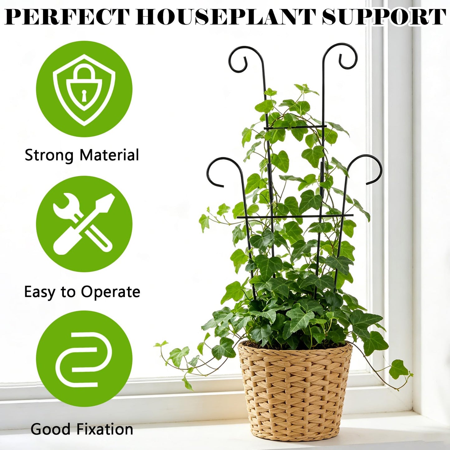 23.6 inch Large Trellis for Potted Plants, 4 Pack Rustproof Metal Plant Trellis for Climbing Plants Indoor, Sturdy Expandable Houseplant Support for Monstera, Pothos, Hoya, Vine (4 Pack)