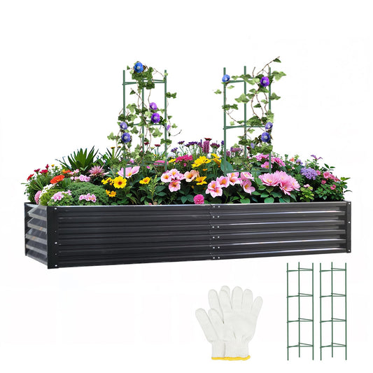 PICNICNI Metal Raised Garden Bed 8x4x1.5Ft Tall Outdoor Large Metal Galvanized Planter Boxes Kit for Vegetables, Flowers and Herbs,Garden Beds with 2Pcs Tomato Cage 1Pc Gloves,Black