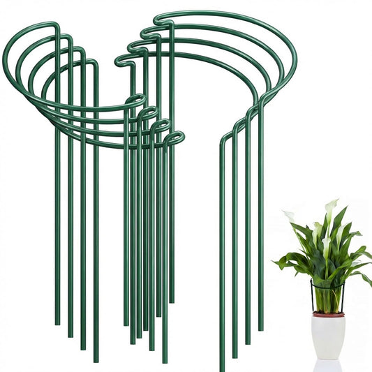 FEED GARDEN 8 Pack Plant Support Stakes, Peony Cages and Supports, Metal Garden Plant Stake(10" Wide x 24" High) Green Half Round Plant Support Rings for Outdoor Indoor Plants, Tomato, Hydrangea