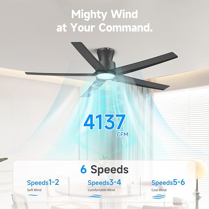 ocioc 52 inch Ceiling Fans with Lights, Large Air Volume Ceiling Fans with Reversible Quiet DC Motor and Remote 2 Pack（Black）