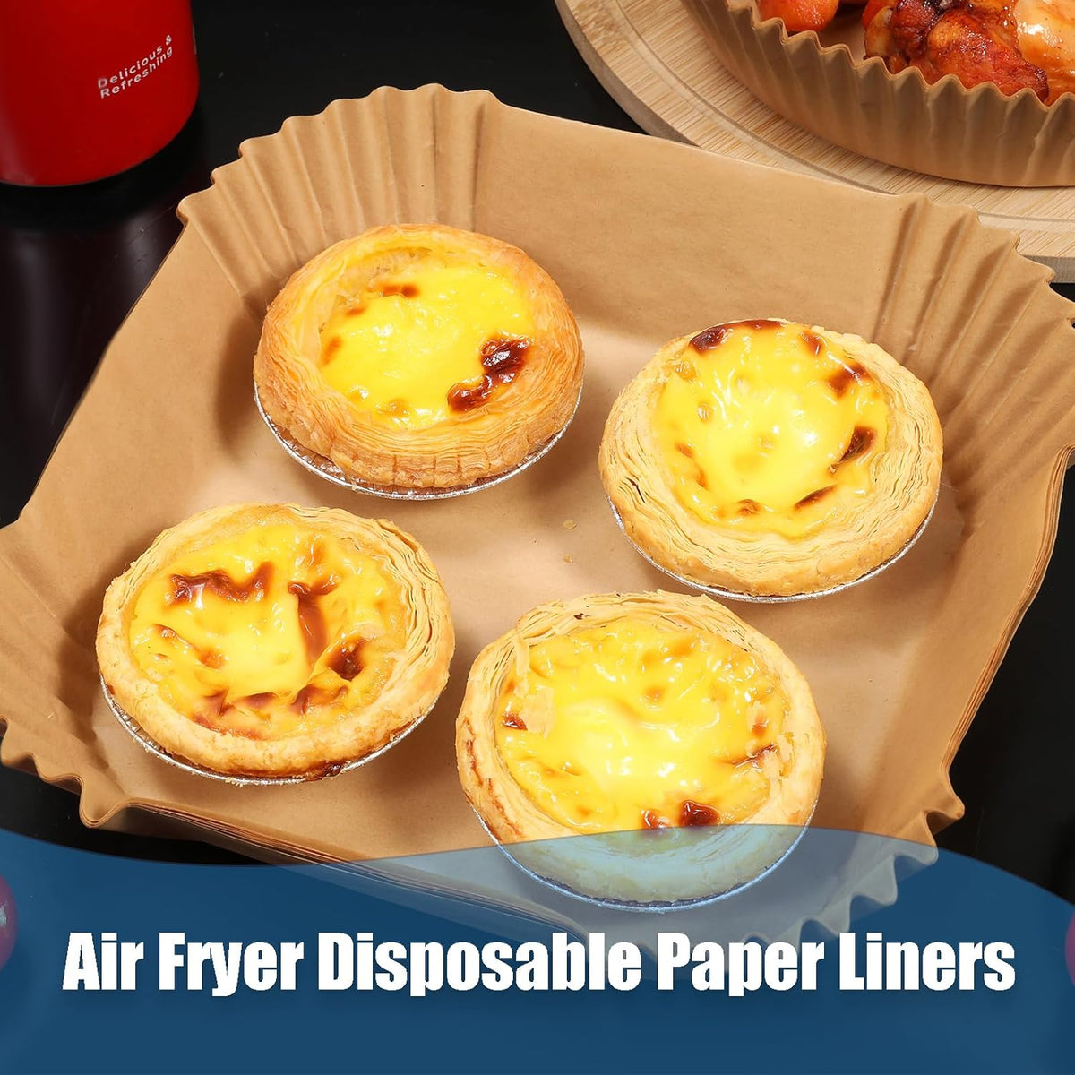 Skiennix Disposable Air Fryer Paper Liners - Non-Stick & Oil-Proof 100PCS | Fits 3-5QT Baskets, 6.5 Inch