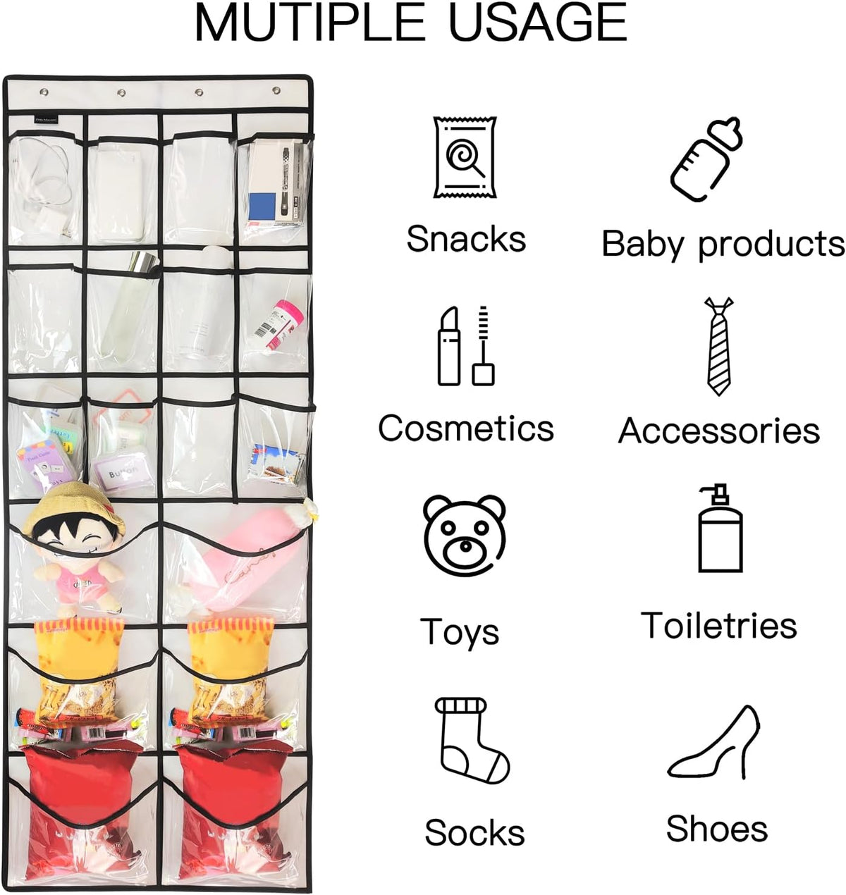 Skiennix Extra Large Over Door Shoe Organizer - Crystal Clear Design with 12+6 Pockets & 4 Hooks | White (59" x 21.6")