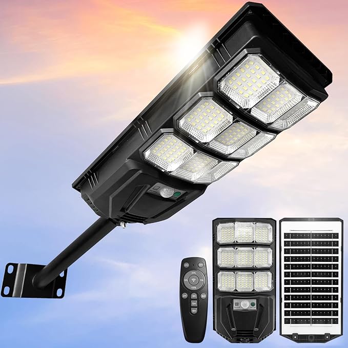 Solar Street Lights Outdoor, 6500K Solar Lights Outdoor Waterproof with Motion Sensor, Flood Security Lights with Remote Control Dusk to Dawn Commercial Lighting for Yard Path Garden