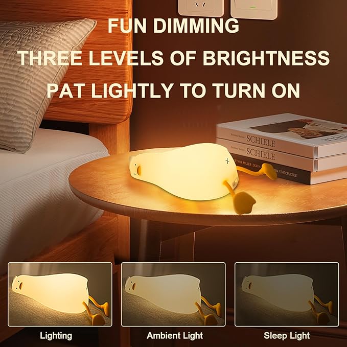 Lying Flat Duck Night Light, Cute LED Light Up Duck, Dimmable Breastfeeding Night Light, Rechargeable Bedside Touch Lamp, Silicone Nursery Nightlight, Squishy Existential Crisis Duck Lamp