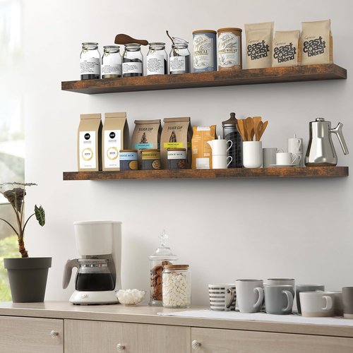 BAYKA Floating Wall Shelves - Set of 6, 16-Inch & 48-Inch Sizes for Stylish Home Decor