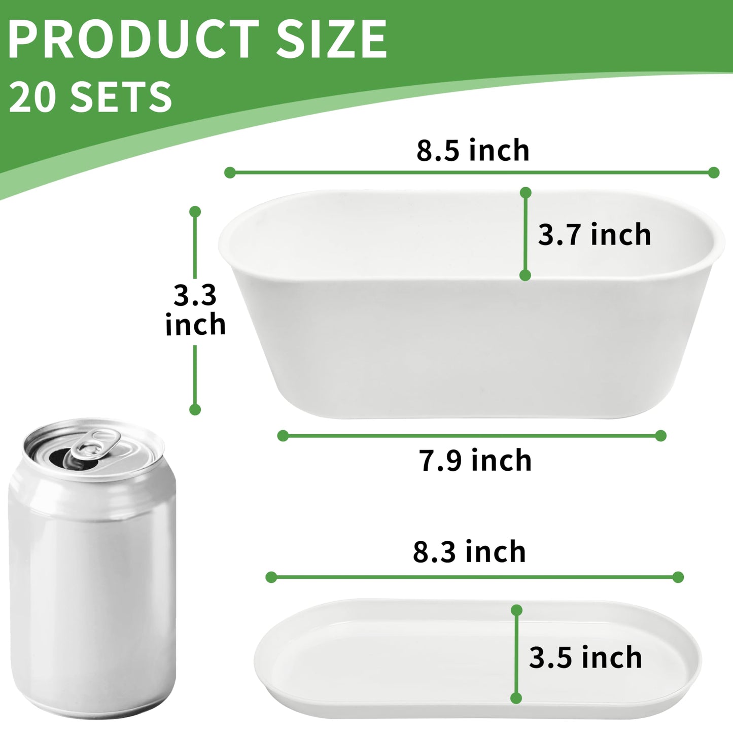 Torfican 20 Set Window Herb Planter Box Rectangular,8.5x3.5 Inch White Plastic Planters with Multiple Drainage Holes and Trays,Indoor Succulent Cactus Mint Flower Pot for Windowsill,Garden Balcony