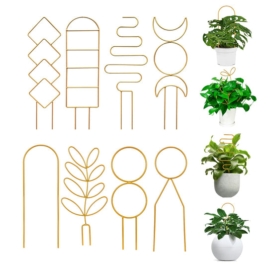 Simabsie 8 Packs Gold Metal Wire Trellis for Potted Plants, Climbing Plants, Indoor Houseplant Lover, Hoya, Pothos, Flower, Monstera