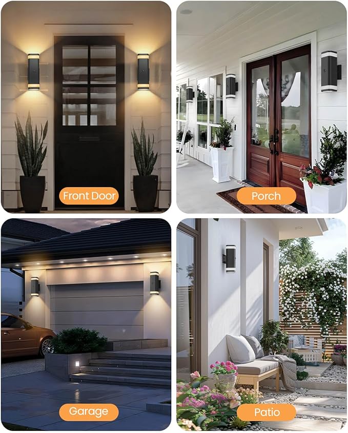 RAYVO Motion Sensor Outdoor Lights 2 Pack, Modern Dusk to Dawn Exterior Lighting Fixtures Up and Down Sconce with Black Finish, Waterproof Wall Mount Lighting for Porch Garage, Bulbs Included