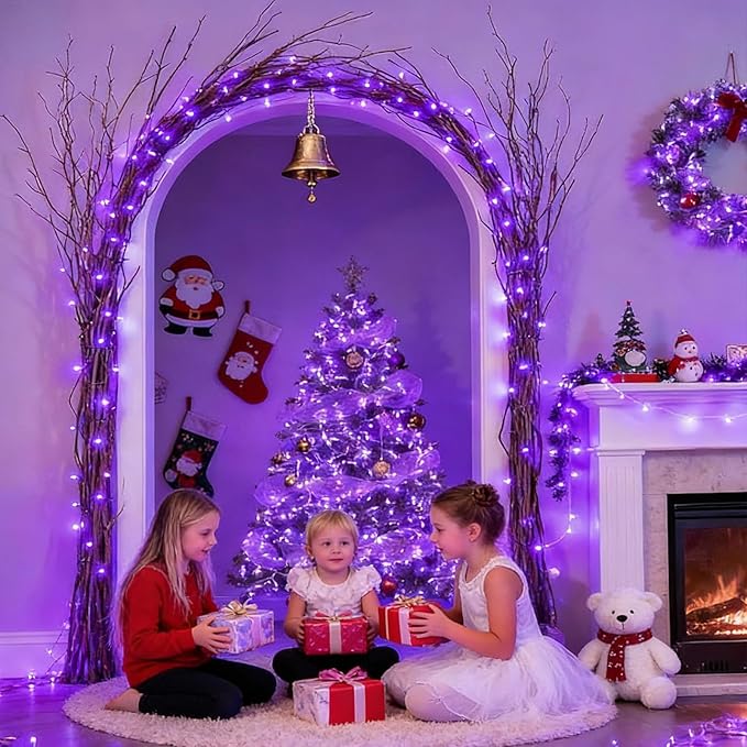 LAMPHOME Purple Christmas Lights Decoration 150Lights 31.9ft UL Certified Mini Bulb String Lights Set for Outdoor Halloween Home Christmas Tree Garden Holiday Party Patio Decor