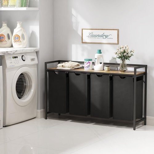 Lifewit Laundry Hamper - 4-Section 168L Clothes Organizer with Removable Bags & Large Top Shelf - Black