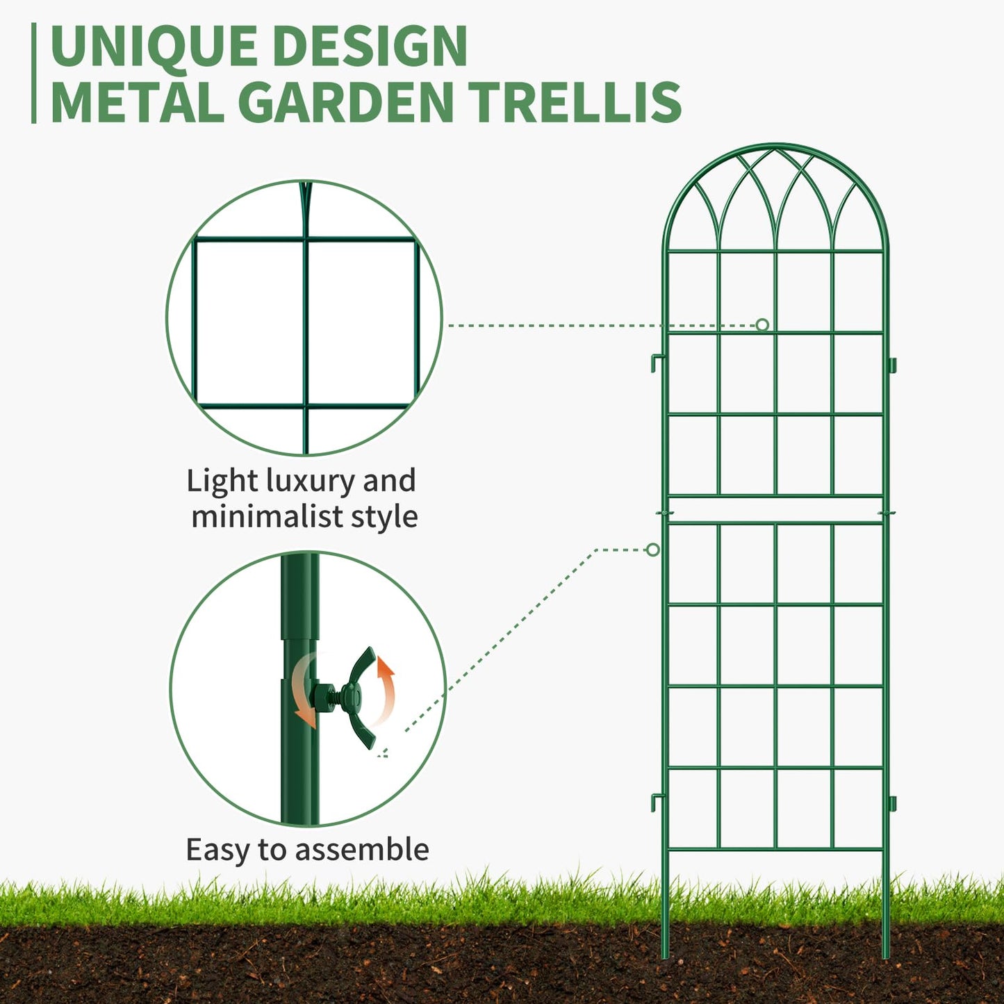 SUNYRISY 4Pack Metal Garden Trellis for Climbing Plants Outdoor, 59x16in Metal Plant Support for Flowers Tomato Cucumber Rose Vegetable Garden Courtyards Lawns Decoration, Green