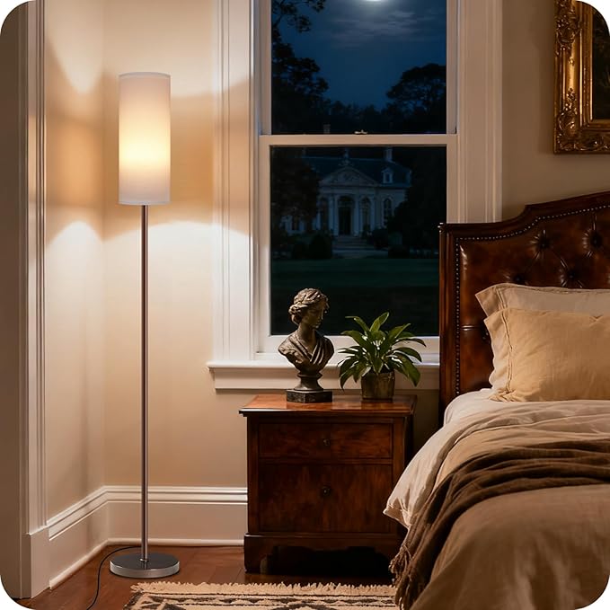 Dimmable Floor Lamps for Living Room with Remote and Foot Switch, 64.4” Modern Standing Tall Lamp, Corner Lamp for Bedroom, Bulb Included, 3000K-6500K, White and Brown VCW06LD05W1