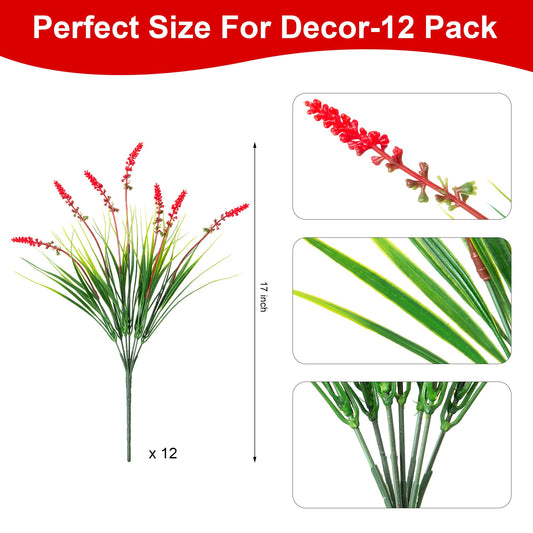 Artificial Faux Plants Flowers for Outdoor Decorations, Fake Monkey Grass for Outside Porch Patio, No Fade Realistic Greenery Plant, UV Resistant Artificial Bush Shrubs for Courtyard Window Garden