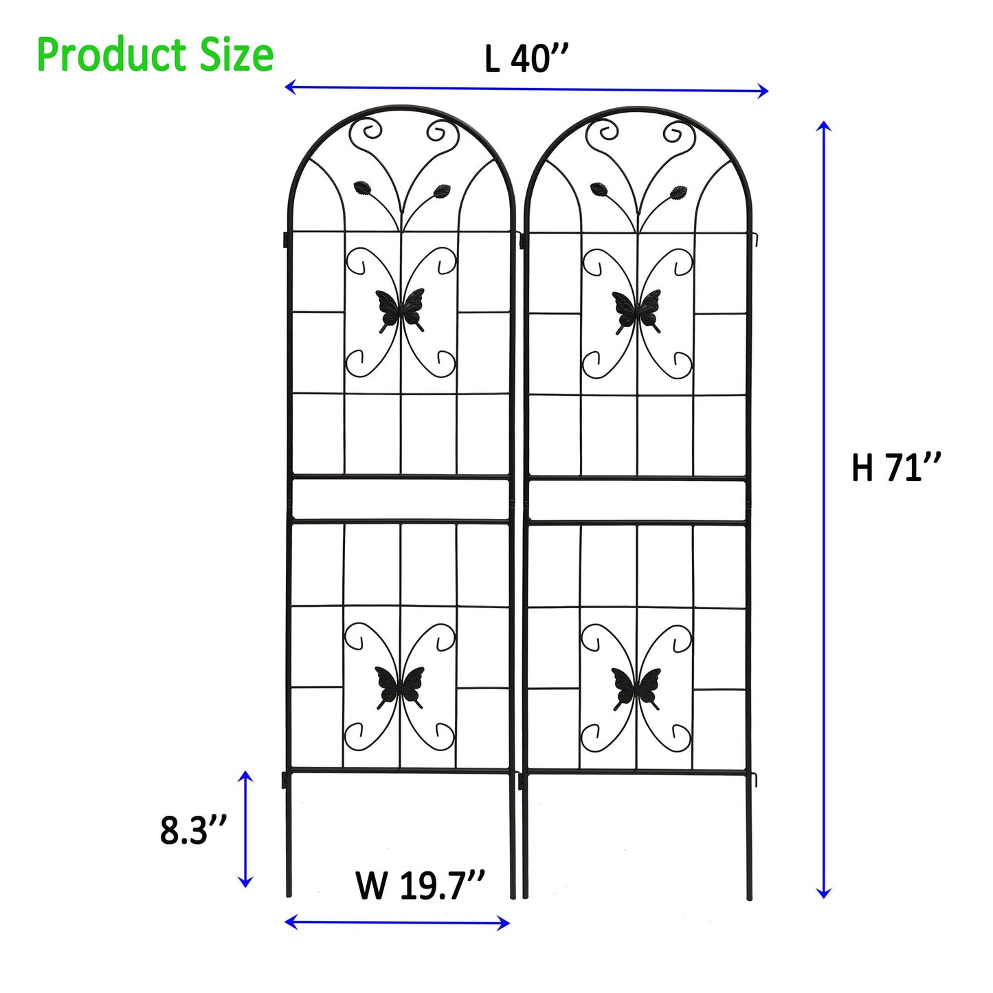 2 Pack Large Garden Trellis Heavy Duty Rustproof Iron Plant Trellis for Potted Plant Support Metal Climbing Rose Trellis Vine Vegetable Cucumber,Black-71 H x 19.7" W