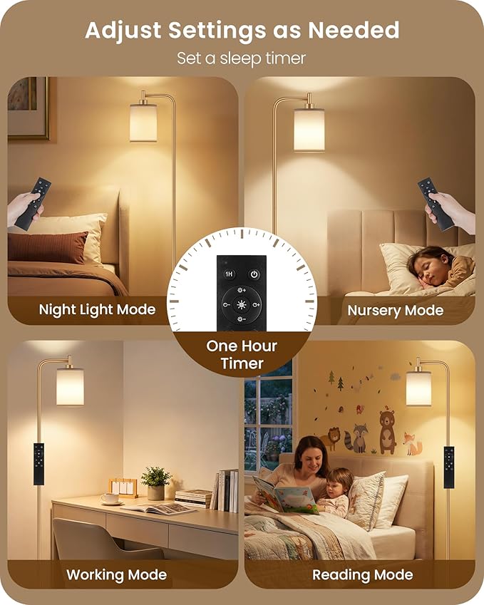 2Pack Dimmable Floor Lamp for Living Room with Remote and Foot Switch, Modern Standing, Corner Lamp,10W Bulb 3 Color Temperatures, for Bedroom, Office, ETL Listed, Gold and White DCW19LDP205