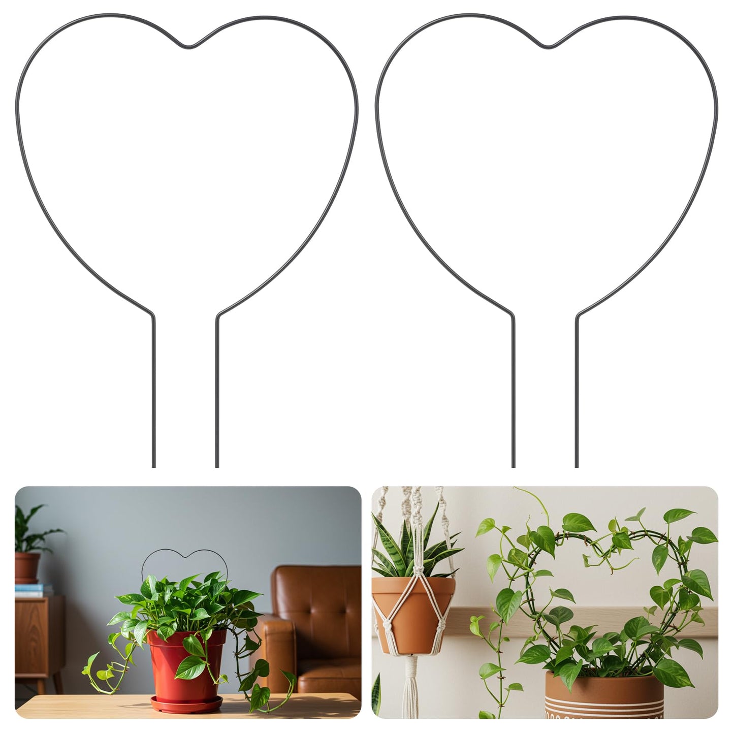 Ouligay 2PCS Pothos Plant Climber Support Indoor Plant Trellis Heart-Shaped Trellis for Climbing Plants for Potted Plants Black Durable Metal Iron Support for Vines and Flowers