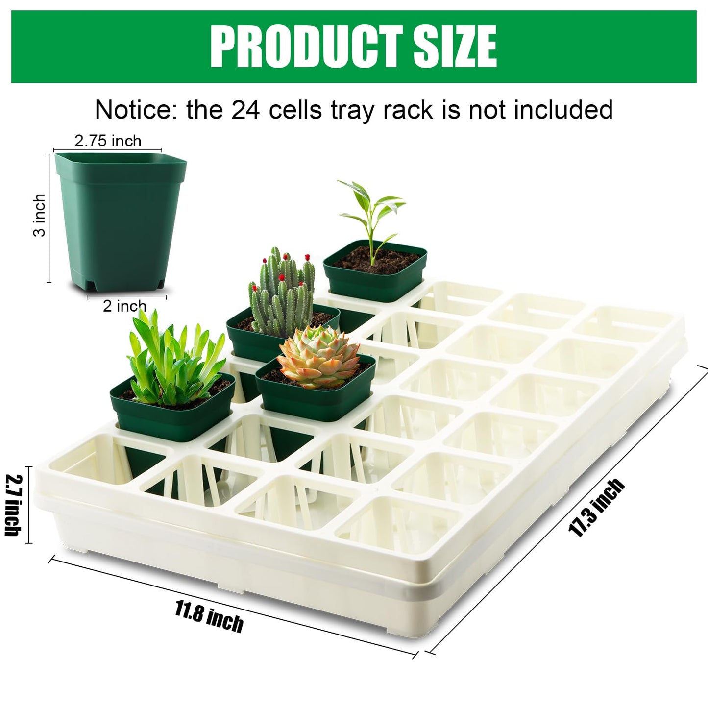 RooTrimmer 5 Pack Nursery Pot Tray, Carrying and Holding Plant Tray for Pot 24 Cell Carrying Holder Drainage Watering Plant Tray (White)