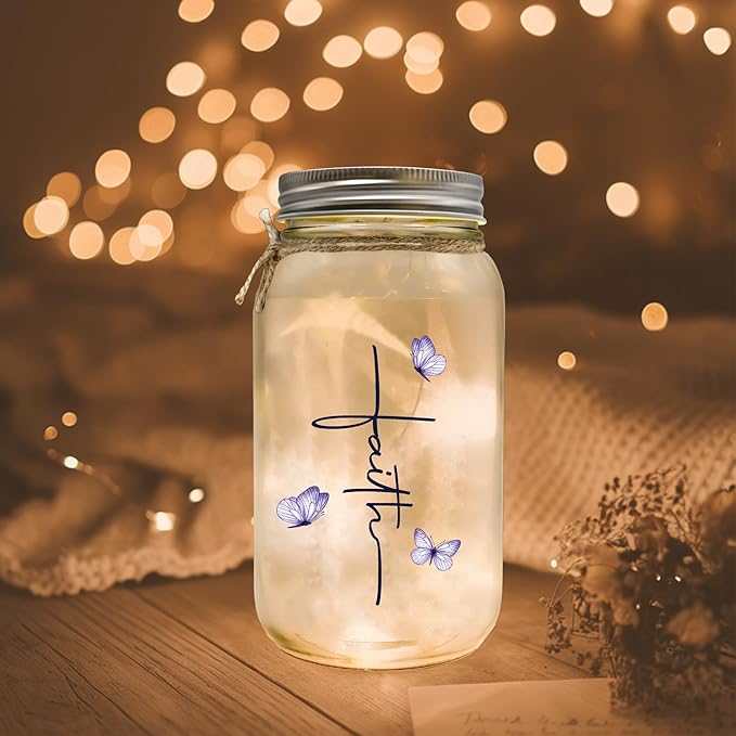 Religious Gifts for Women Christian Mason Jar Lamp Extra-Large - Christmas Inspiration for Mom Bible Encouragement Gifts for Women - Faith Jar 25oz Easter Mothers Day Bible Scripture for Mom Nana
