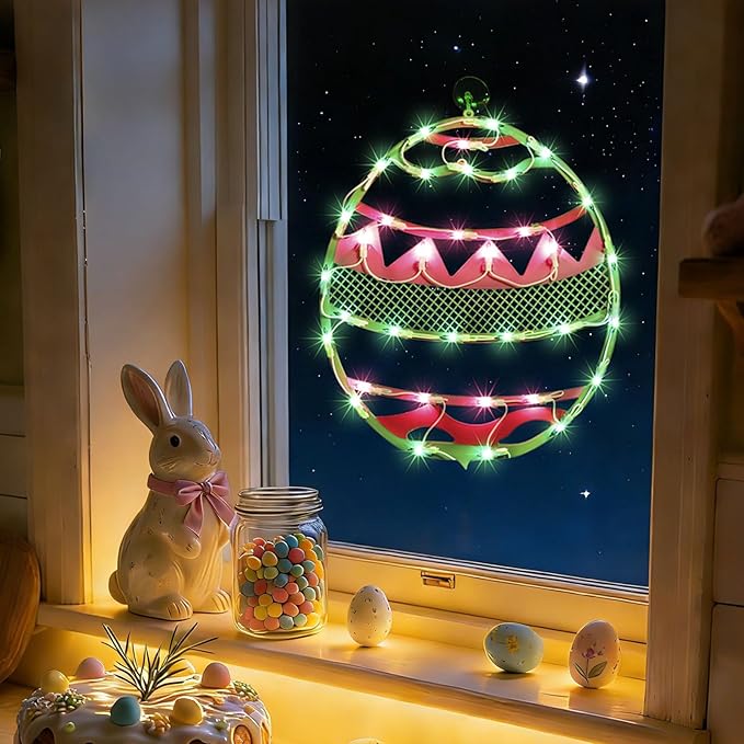 17" 35LED Lighted Green Easter Egg Decor, Cozy Warm Glow for Table, 120V Plug-in, UL Certified, Nice Gift Box Packed