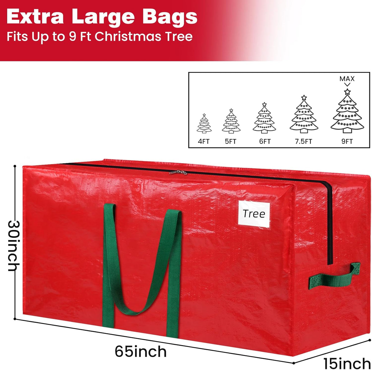 RoomHacks Christmas Tree Storage Bag - Durable Waterproof 9 Ft Xmas Tree Tote with Handles & Tag Pocket