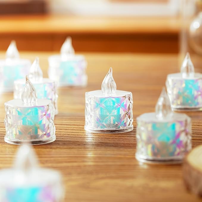 24 Pack Battery Operated LED Tea Light Candles Flameless Safe Simulated Fire Halloween/Christmas Party Decoration Wedding Table Lights Desktop Mood Lights