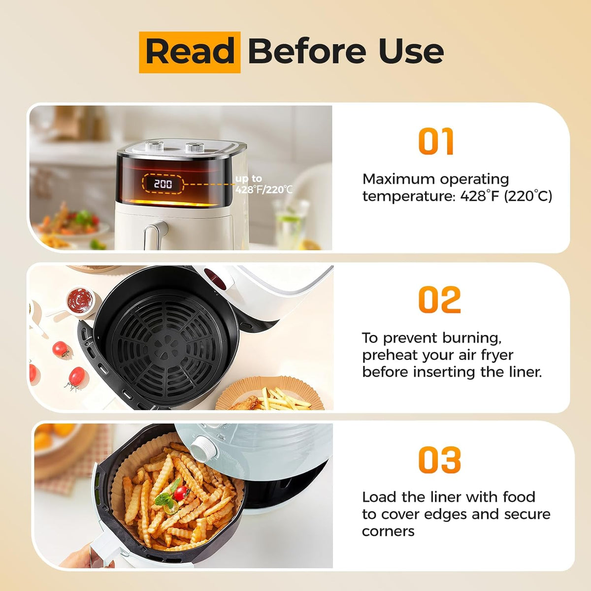 Vailnd Air Fryer Liners - 150 Pcs Heavy-Duty Non-Stick Parchment Paper Sheets | 8" Round for 5-8 Qt Air Fryers