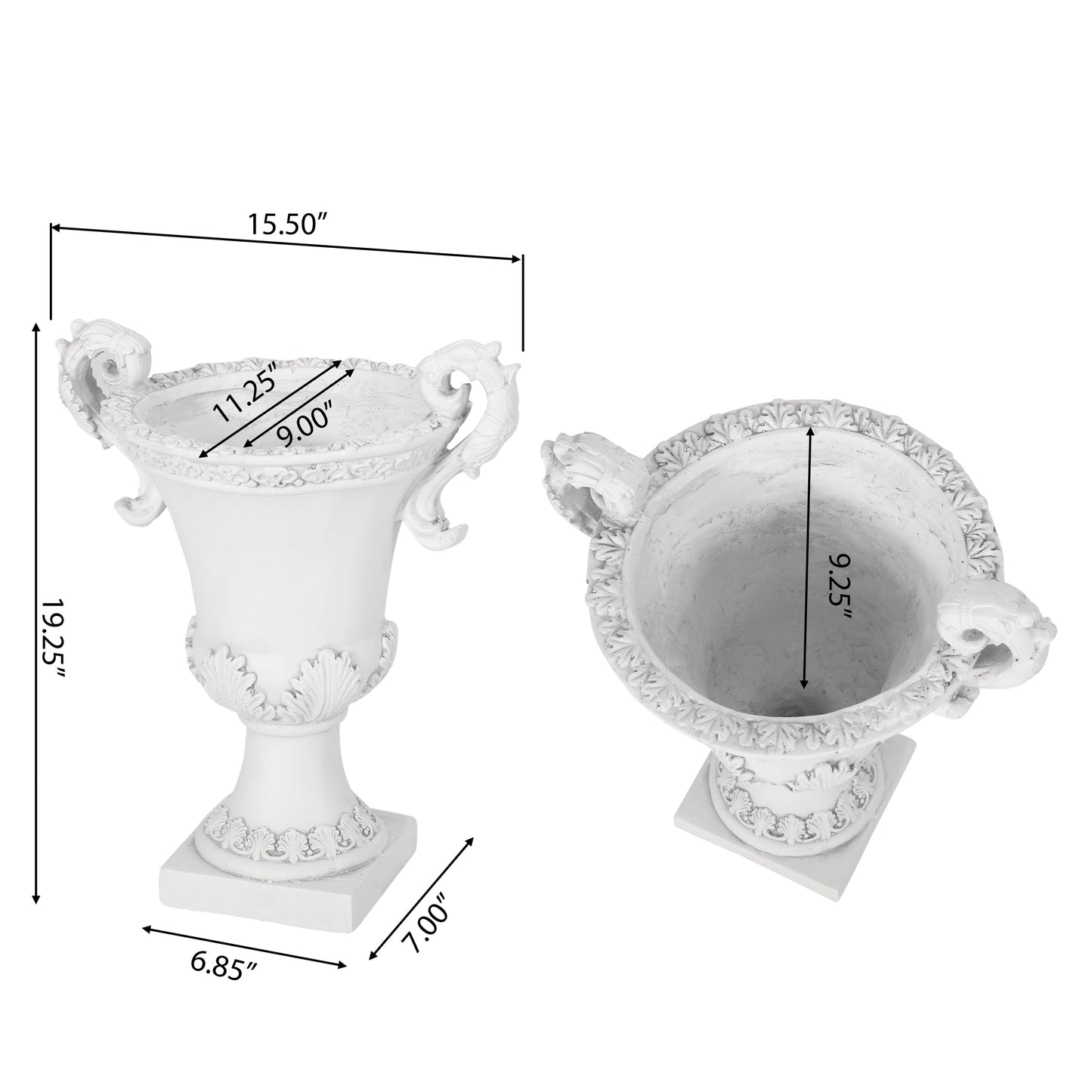 Garden Urn Planter – Roman Design, Faux-Stone Finish, Weather-Resistant for Indoor/Outdoor Use, Multi-Purpose Planter with Drainage Hole and Stopper