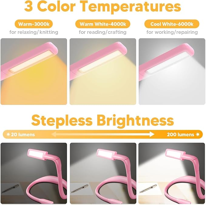 Mothers Day Gifts for Mom Wife: Neck Booklight for Reading in Bed at Night, Pink Light Knitting Accessories Sewing Supplies,Teen Girls College Students Gifts for Women Mom Nurse Present Mothers Day