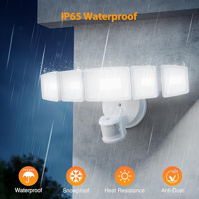 Onforu 5 Heads 120W 12000LM Smart LED Security Lights Motion Sensor Outdoor, APP Control 340° Illumination WiFi Alexa Flood Ligh 2700K-6500K Exterior Motion Detector, IP65 Wall Light for Yard, White