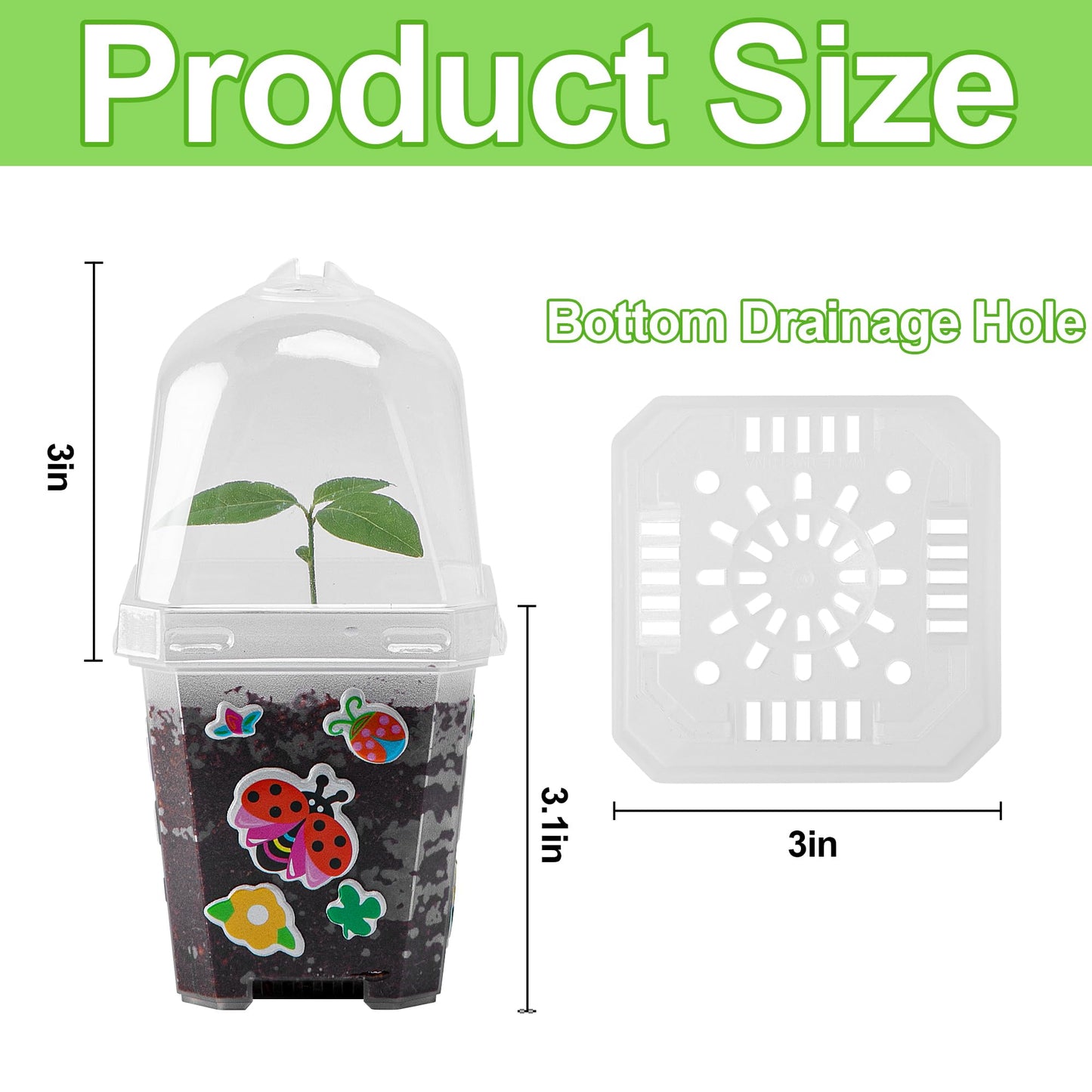 EBaokuup 10 Pack Clear Plant Nursery Pots with Humidity Dome-3" Reusable Plastic Gardening Pot with Printed Labels-Small Seed Starting Pots for Seedlings Vegetables Succulents Cuttings