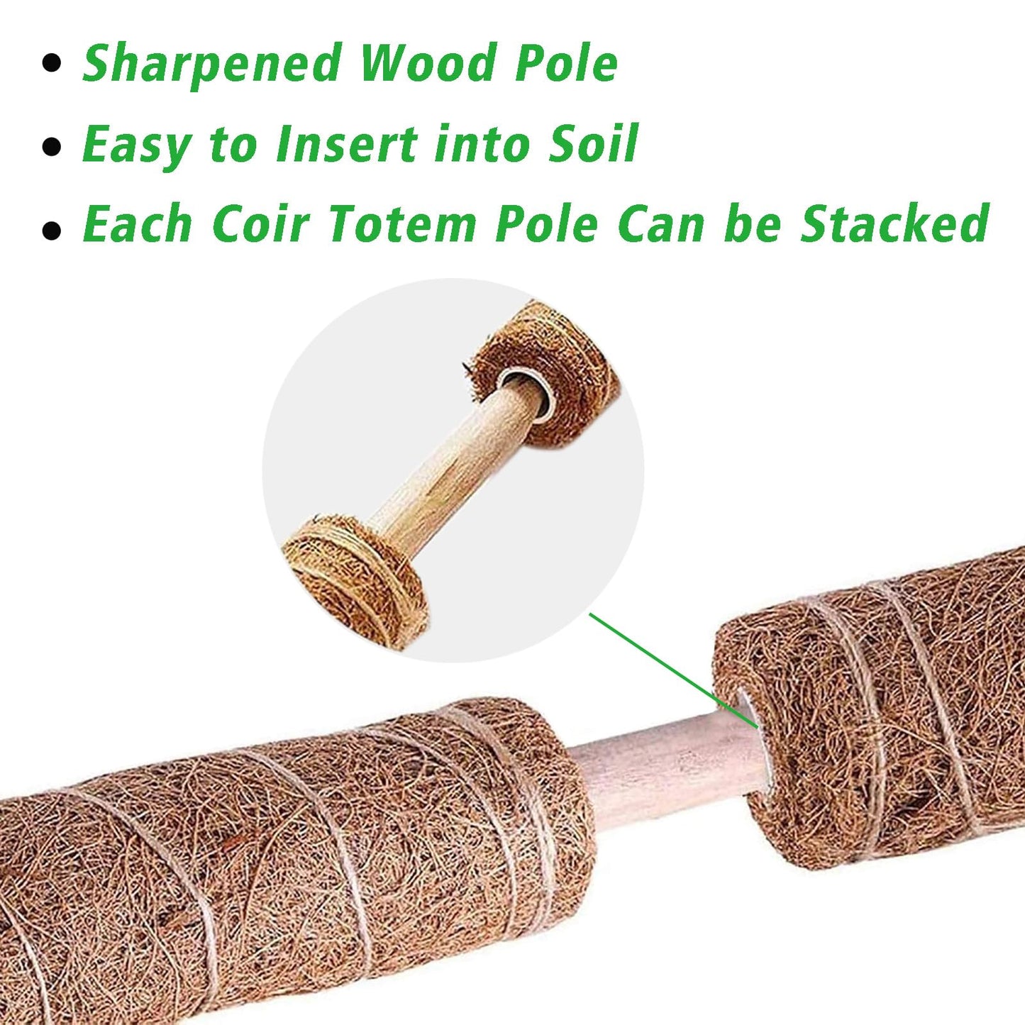 YEAJON 4 Pcs 15.7 Inch Coir Moss Totem Pole Monstera Plant Support with 2 Pcs 32.8ft Jute Rope, Plant Stakes for Indoor Plants Climbing, Support Extension(4 Packs 15.7 Inch)