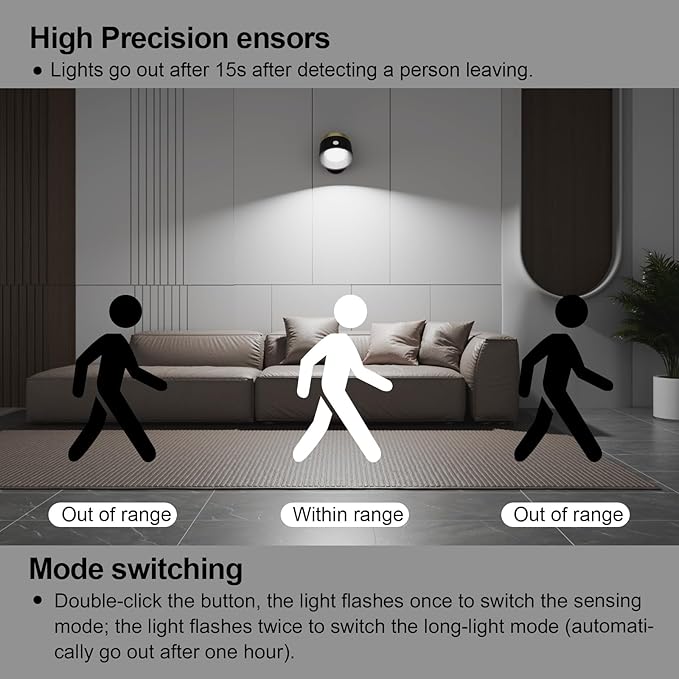 Moobibear Motion Sensor Wall Light Indoor, 3500mAh Rechargeable Battery Operated LED Wall Light, Wall Lamp Wireless with 360 ° Rotation, 3 Color Temperatures for Bedroom, Study, Corridor, Picture