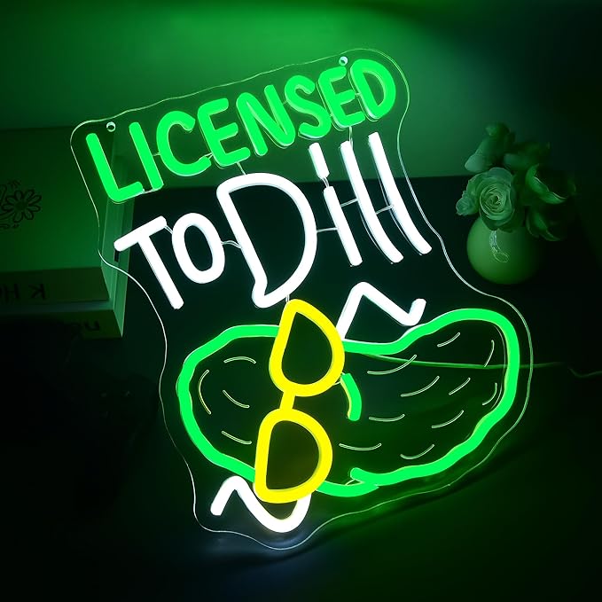 Licensed To Dill Neon Sign for Wall Decor Cartoon Pickle Neon Sign Dimmable Anime LED Light for Game Room Bedroom Party Pickle Bar Man Cave Birthday Gifts Size 13.7 * 11.4 Inch(TWP329)