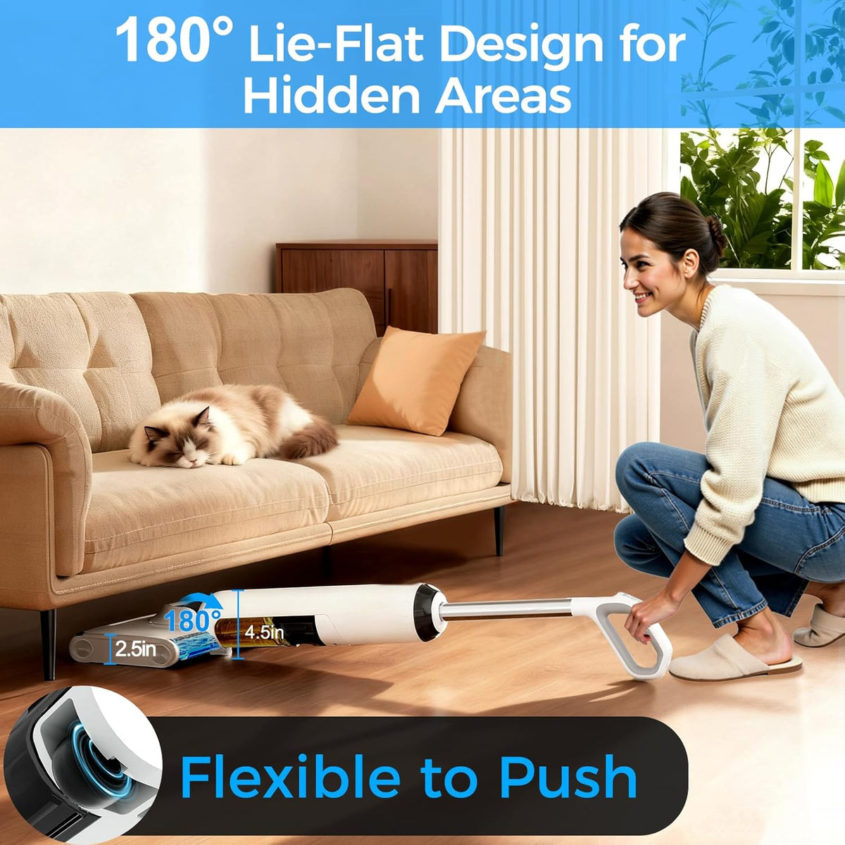 Skiennix Cordless Wet Dry Vacuum Cleaner - 23KPa Power, 45 Min Runtime, Self-Cleaning Design, Anti-Tangle Brush for Pet Hair