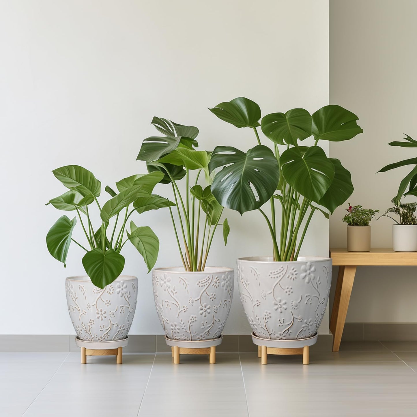 MPotTo 6 Inch Ceramic Plant Pot for Indoor Plants Outdoor Round Planter Flower Pot with Drainage Hole and Saucer for Home Garden Office Decor White