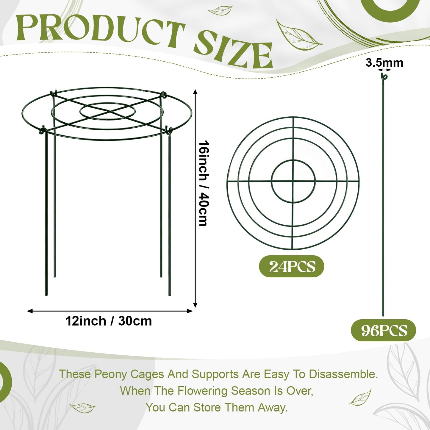 Geelin 24 Pack Peony Cages Bulk 12 x 16'' Peony Cage and Supports for Outdoor Plants Grow Through Heavy Duty Metal Plant Supports Frame Rings Hoops 4 Legs for Flowers Tomato Rose Hydrangea Strawberry