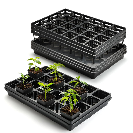 RooTrimmer 24 Cell Nursery Pots Trays (17"x11"x2") with Plastic Flat Seed Starter Trays, Durable Carrying Seedling Starter Tray, Reusable Planting Tray for Holding 2.7 inch Nursery Pots, 3 Sets Combo