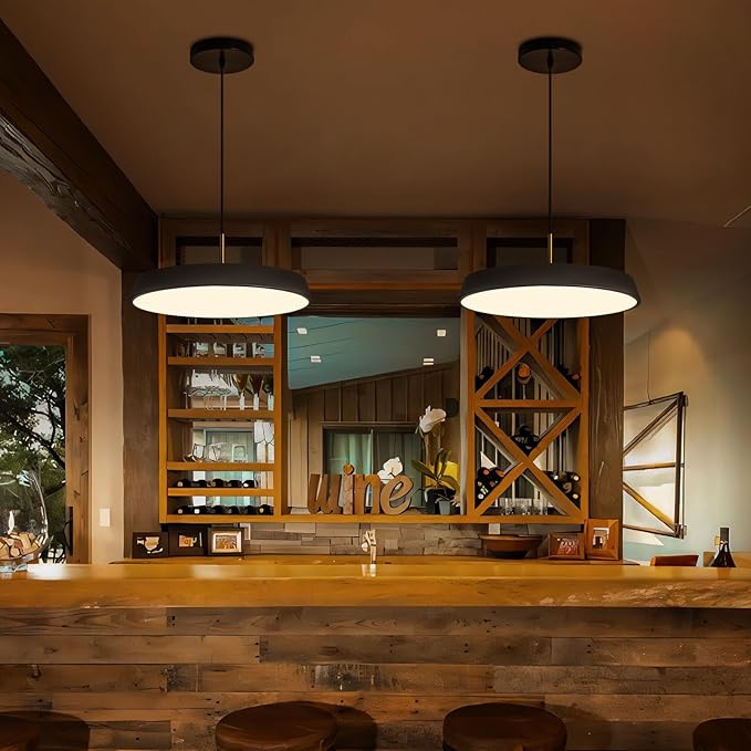 Black Pendant Light Fixtures 16inch,LED Modern Industrial KitchenIsland Hanging Lighting,3 Color Temperature Chandelier Metal Ceiling Light for Bar,Dining Room,Bedroom,Living Room