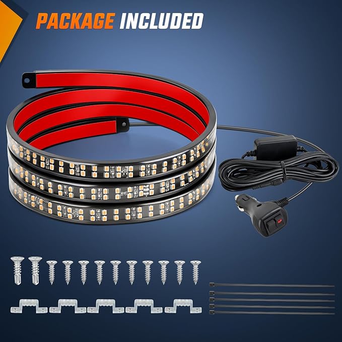 Nilight 48 Inch Truck Tailgate Strobe Light Strip Tail Emergency Bar Rear Window Warning Lamp Ultra-Bright Double Row 288 LED for Pickup Trailers Construction Vehicles Car SUV, Amber