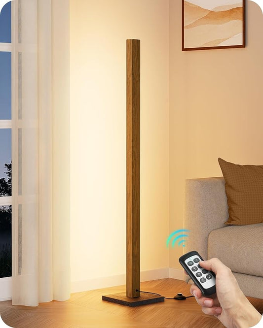 EDISHINE Mid Century Modern Floor Lamp with Remote, Dimmable Wood LED Corner Lamp, Minimalist Standing Mood Lighting for Living Room, Bedroom, Office, 7 Color Temperature 2700K~6000K, 48.43""