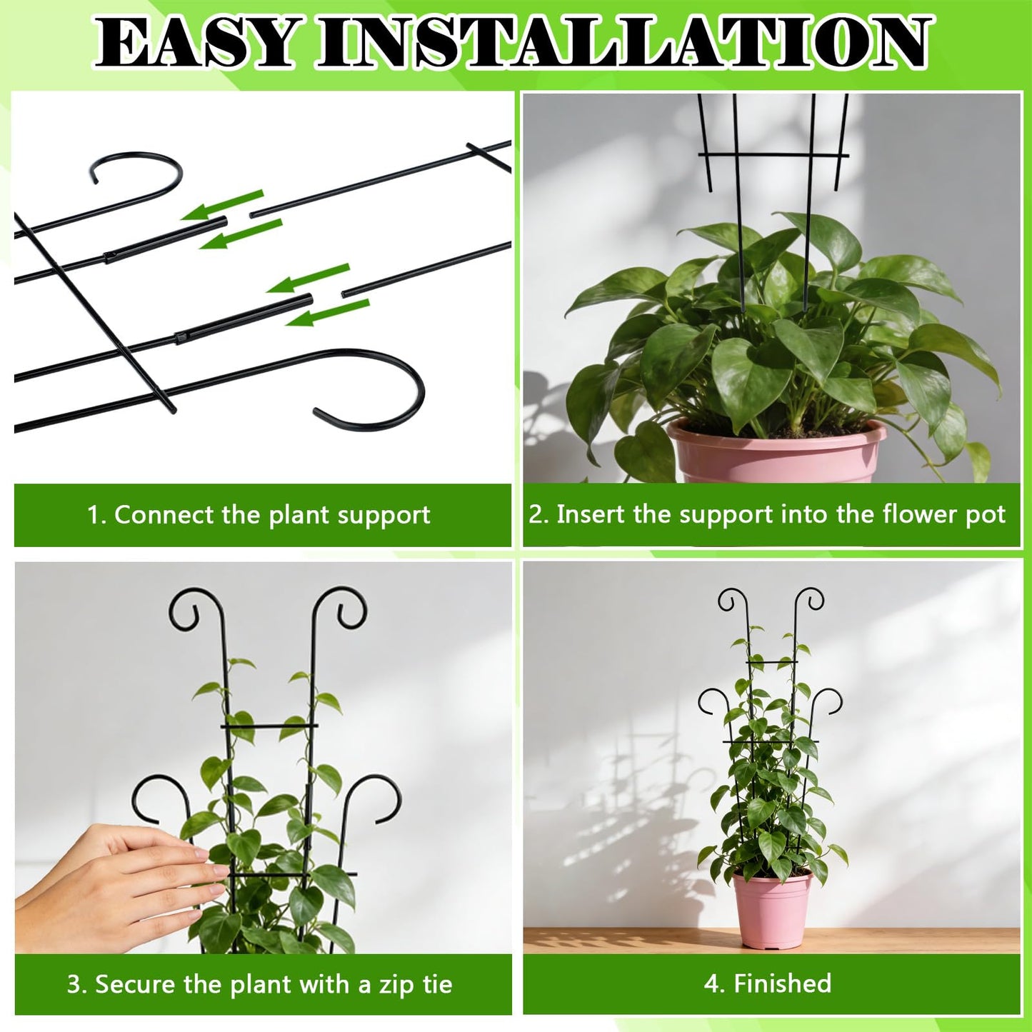 23.6 inch Large Trellis for Potted Plants, 4 Pack Rustproof Metal Plant Trellis for Climbing Plants Indoor, Sturdy Expandable Houseplant Support for Monstera, Pothos, Hoya, Vine (4 Pack)