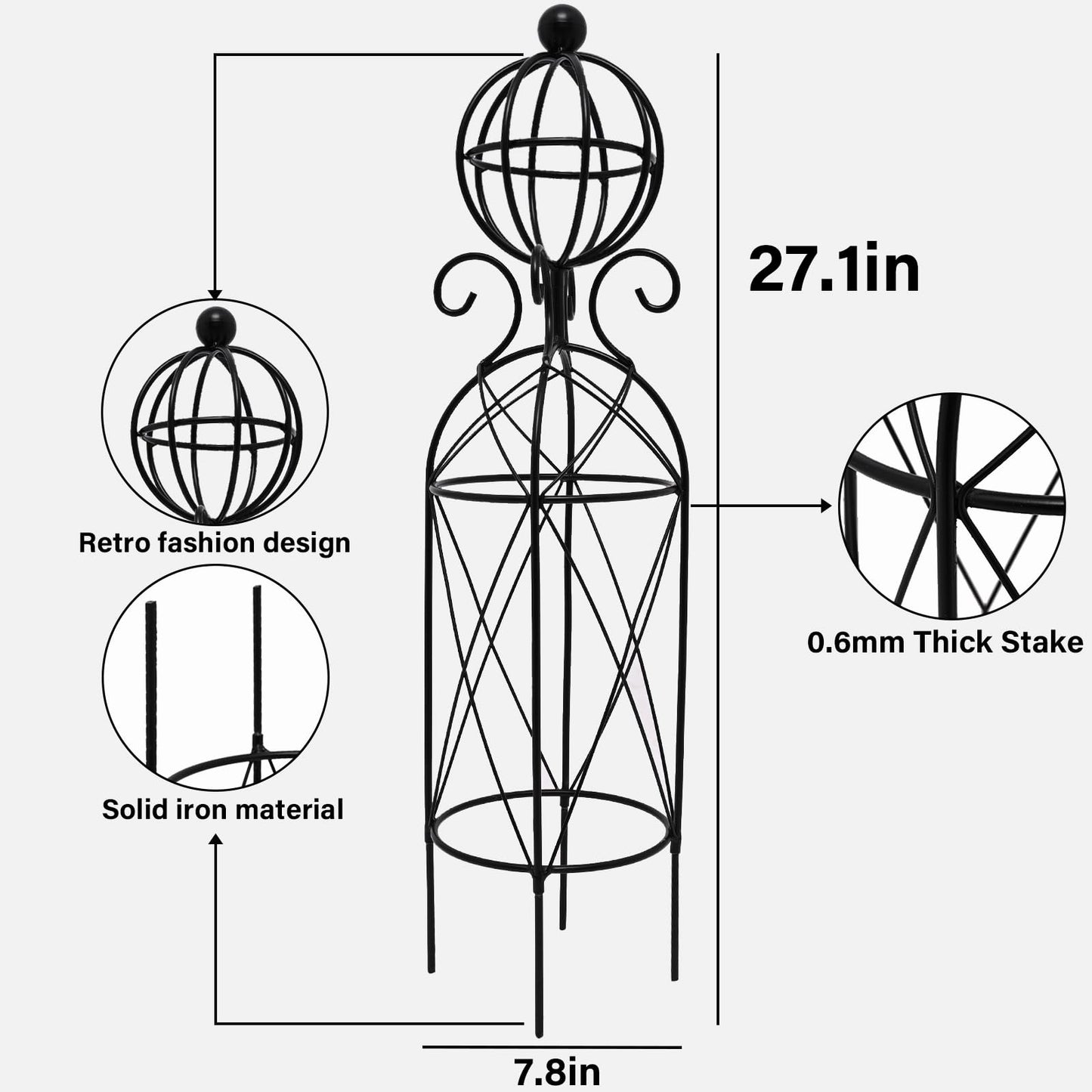 GOOOXIM Garden Obelisk Trellis for Climbing Plants - 27.1" x 7.8" -Durable Metal Design, Rust-Proof, Ideal for Indoor & Outdoor Use, Perfect for Roses, Topiaries, and Garden Decor