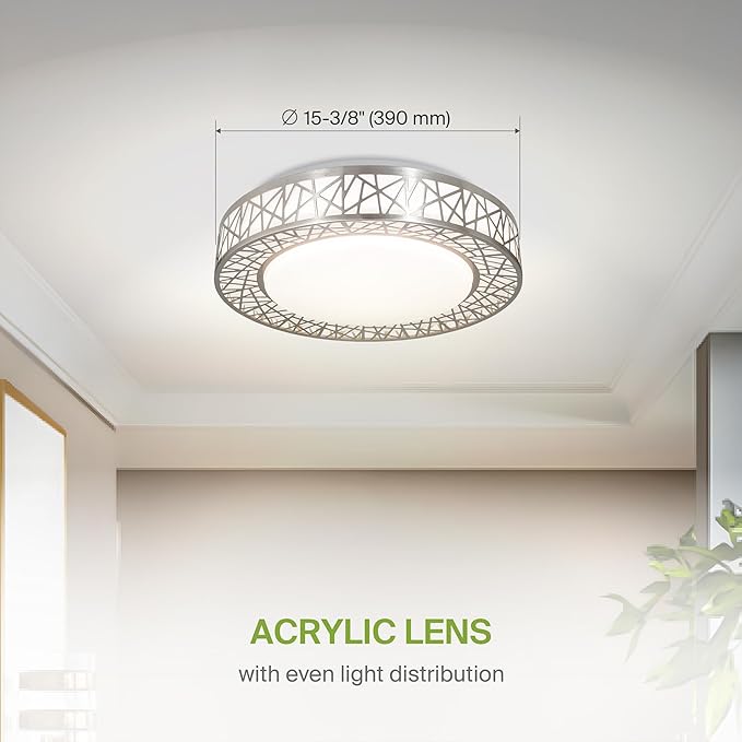 ASD 16 Inch LED Flush Mount Ceiling Light Fixture for Bedroom, 28W 1752LM 5CCT 2700K-5000K, Dimmable Lights, Dining, Living Room, Kitchen Lamps, Modern Home Lighting Fixtures, Nickel, ETL, 4 Pack
