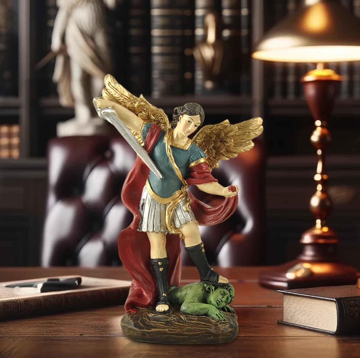 San Miguel Archangel Statue - Saint Michael Defeats Lucifer | 5.31” Religious Collectible Sculpture