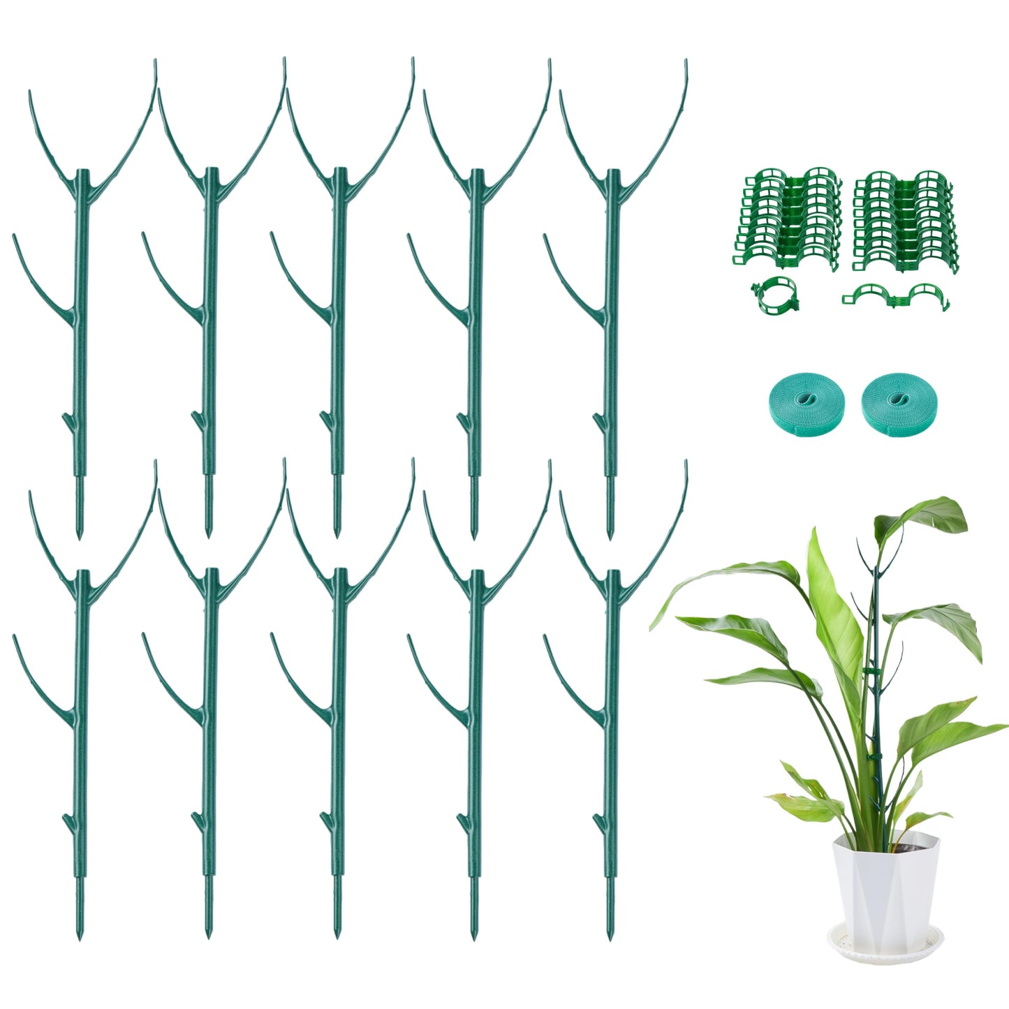 10 Pack Adjustable Plant Support Stakes,Stackable Plant Support Pole with Garden Ties and Clips, Suitable for Monstera,Climbing Plants and Indoor Outdoor Plants