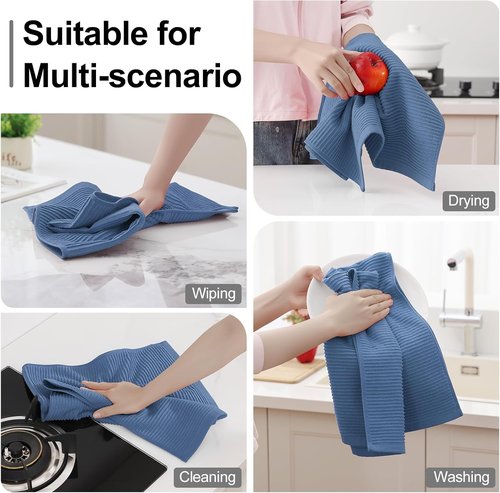 Homaxy Premium Kitchen Towels - Ultra Absorbent 100% Cotton Hand Towels | 18"x28", Navy Blue, 8 Pack