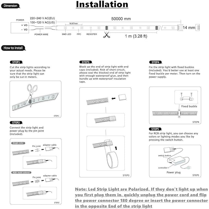 5050-60 Type AC 110-120V LED Strip Lights, Flexible/Waterproof/Dimmable/Multi-Modes LED Rope Light + 23 Keys Remote for Home/Garden/Building Decoration (16.4ft/5m, Warm White 3500K)
