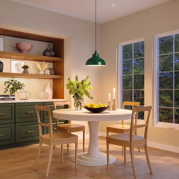 Plug in Pendant Light: Green Hanging Lamp Plug in, 14.7ft Swag Lamp Cord with On/Off Switch for Kitchen Island/Dining Room/Bedroom/Living Room Hanging Light, No Bulb